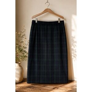 Vintage Pendleton Black Watch Plaid 100% Virgin Wool Midi Skirt 29 Waist